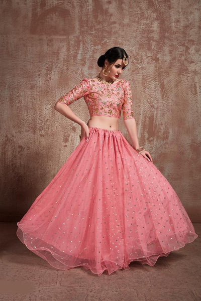 Stylish Pink Net Party Wear Lehenga Choli