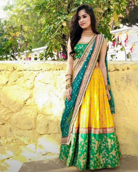 Yellow and green ghagra sales choli