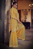 Dazzling Yellow Foil Mirror Work Kurti & Sharara For Party Wear