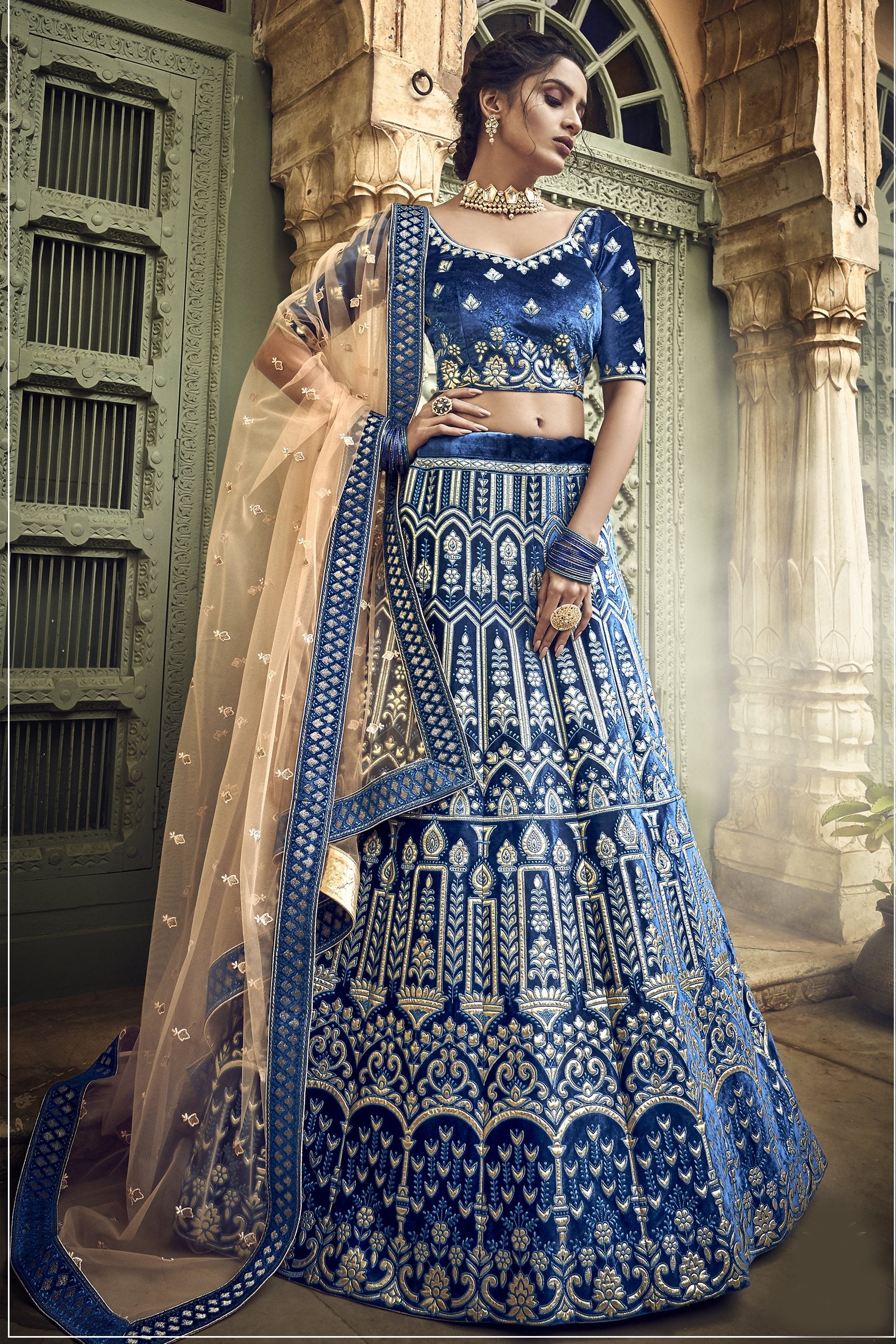 Classy Blue Designer Indian Wedding lehenga choli with Silver Embroidery -