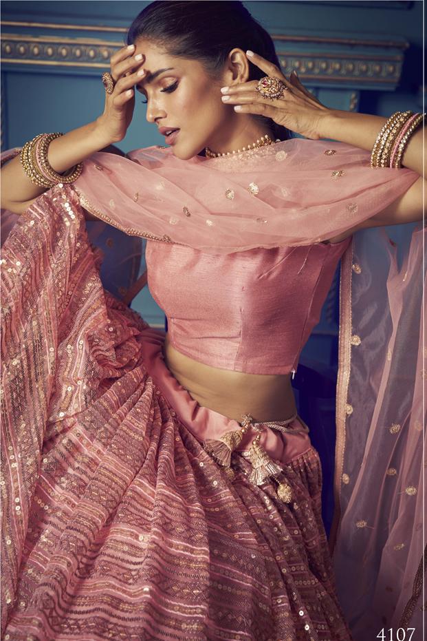 Pink Colored Designer Sequence Worked With Designer Choli  For Wedding Wear
