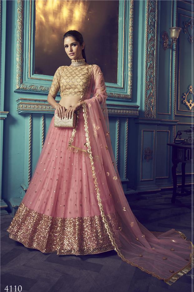 Buy Bright Pink Designer Sequins Thread Embroidery Lehenga – Gunj Fashion