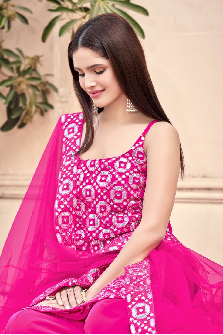Pink Semi Stitched Top & Palazzo Party Wear
