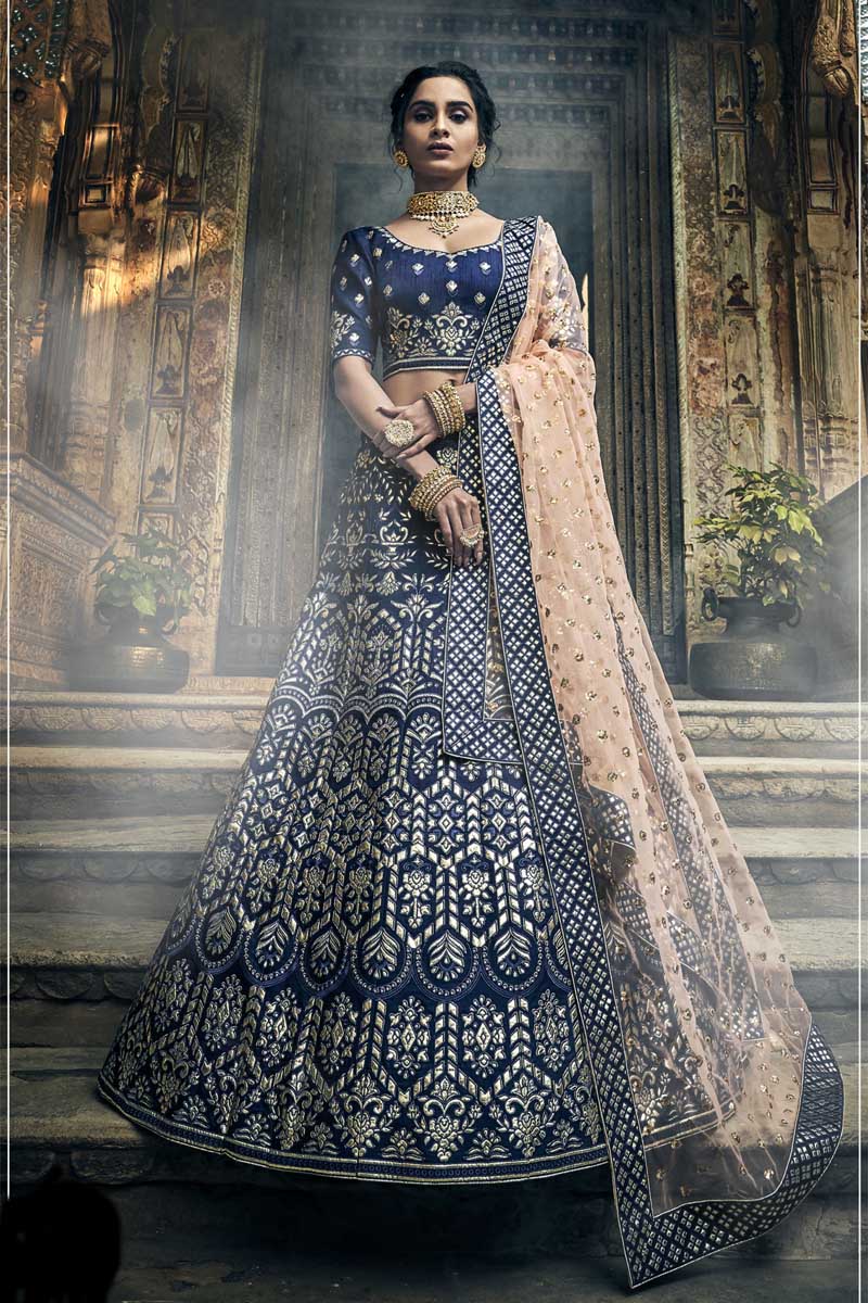 Enchanting Bottle Blue Color Art Silk Base Wedding Wear Lehenga Choli –  TheDesignerSaree