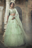 Soft Net Green Zari And Thread Work Lehenga Choli With Dupatta For Wedding Wear