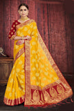 Dazzling Yellow Raw Silk With Heavy Zari Woven Saree