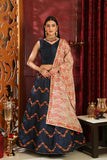 Navy Blue Silk Embroidery Work Lehenga Choli For Party Wear