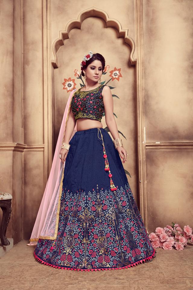 Gorgeous Blue Resham Work Organza Festive Wear Lehenga Choli