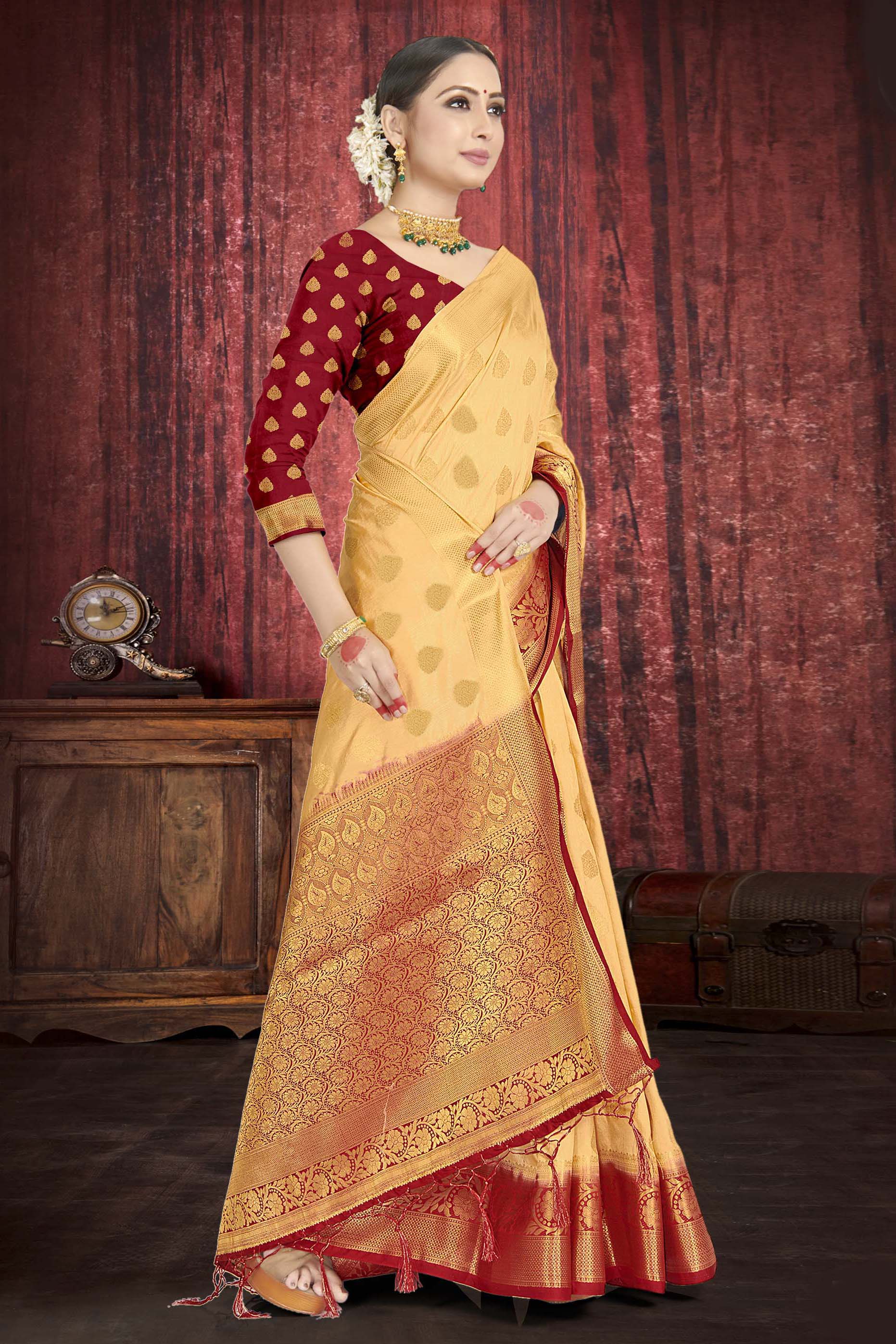 Beige Colour Chinon Crush Stylish Party Wear Designer Sarees Online ACT9607