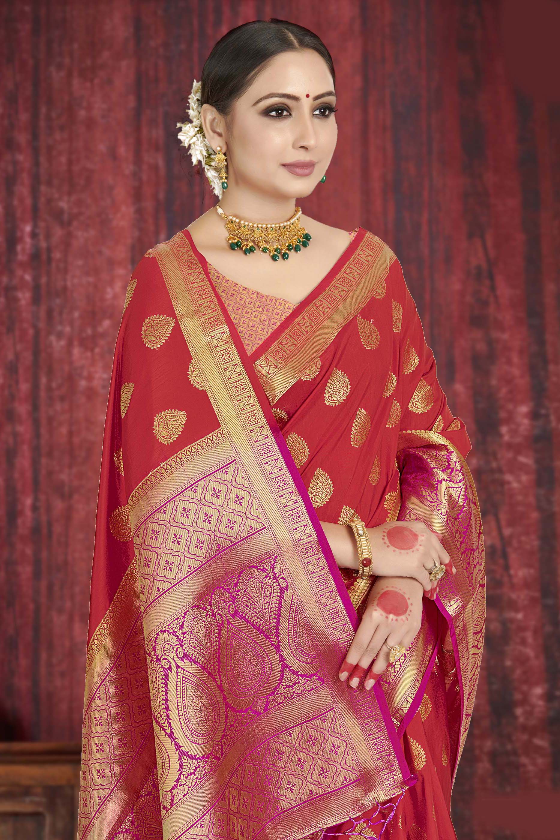 Wedding Wear Raw Silk Saree With Woven Work