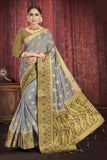 Gorgeous Grey Color Designer Wedding Raw Silk Saree