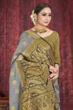 Gorgeous Grey Color Designer Wedding Raw Silk Saree