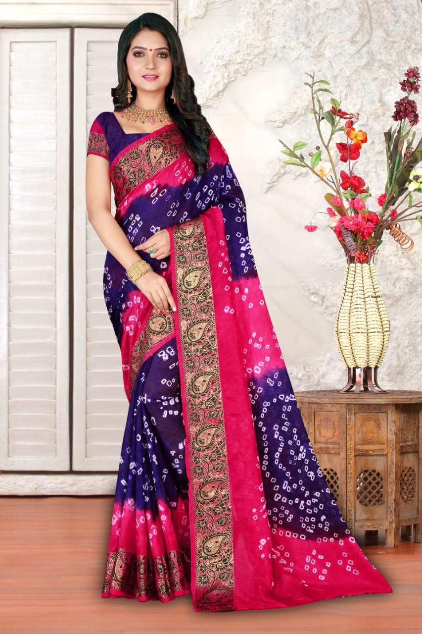 Pure Chiffon Bandhej Saree - Rani Pink – Camel Culture Home and Lifestyle