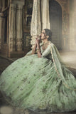 Soft Net Green Zari And Thread Work Lehenga Choli With Dupatta For Wedding Wear