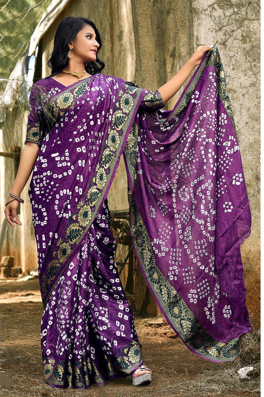 Art Silk With Jacquard Border Design Bandhani Saree