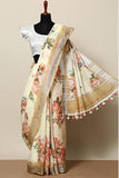 Yellow Colored Casual Wear Printed Linen Saree