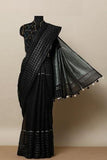 Black Chex Border Printed Casual Wear Linen Saree For Women