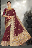 Maroon color designer golden zari border work art silk saree