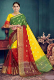 Multi Color Raw Silk with unstitch Blouse Party Wear Saree