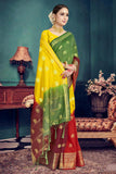 Multi Color Raw Silk with unstitch Blouse Party Wear Saree