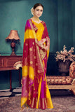 Yellow & Maroon Combination Raw Silk Saree For Party Wear