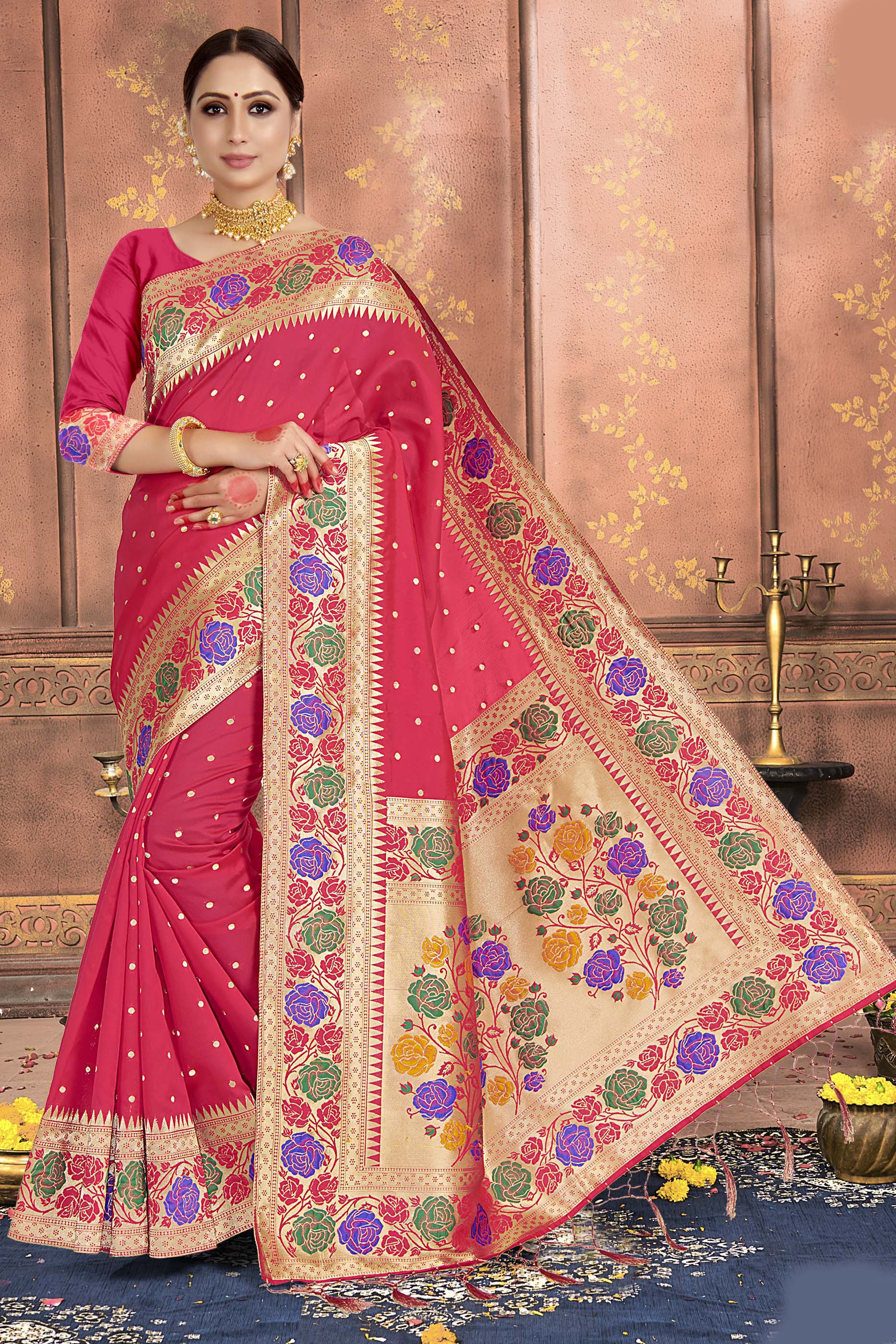 Embellished Party Wear Zari Woven Silk Saree For Women