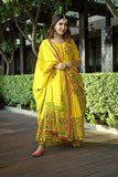 Authentic Yellow Silk Cotton Slub Salwar Suit With Dupatta For Women