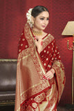 Beautiful Red Colored Art Silk Woven Saree