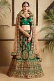Classy Green Thread & Stone Work Lehenga Choli With Dupatta For Bridal Wear