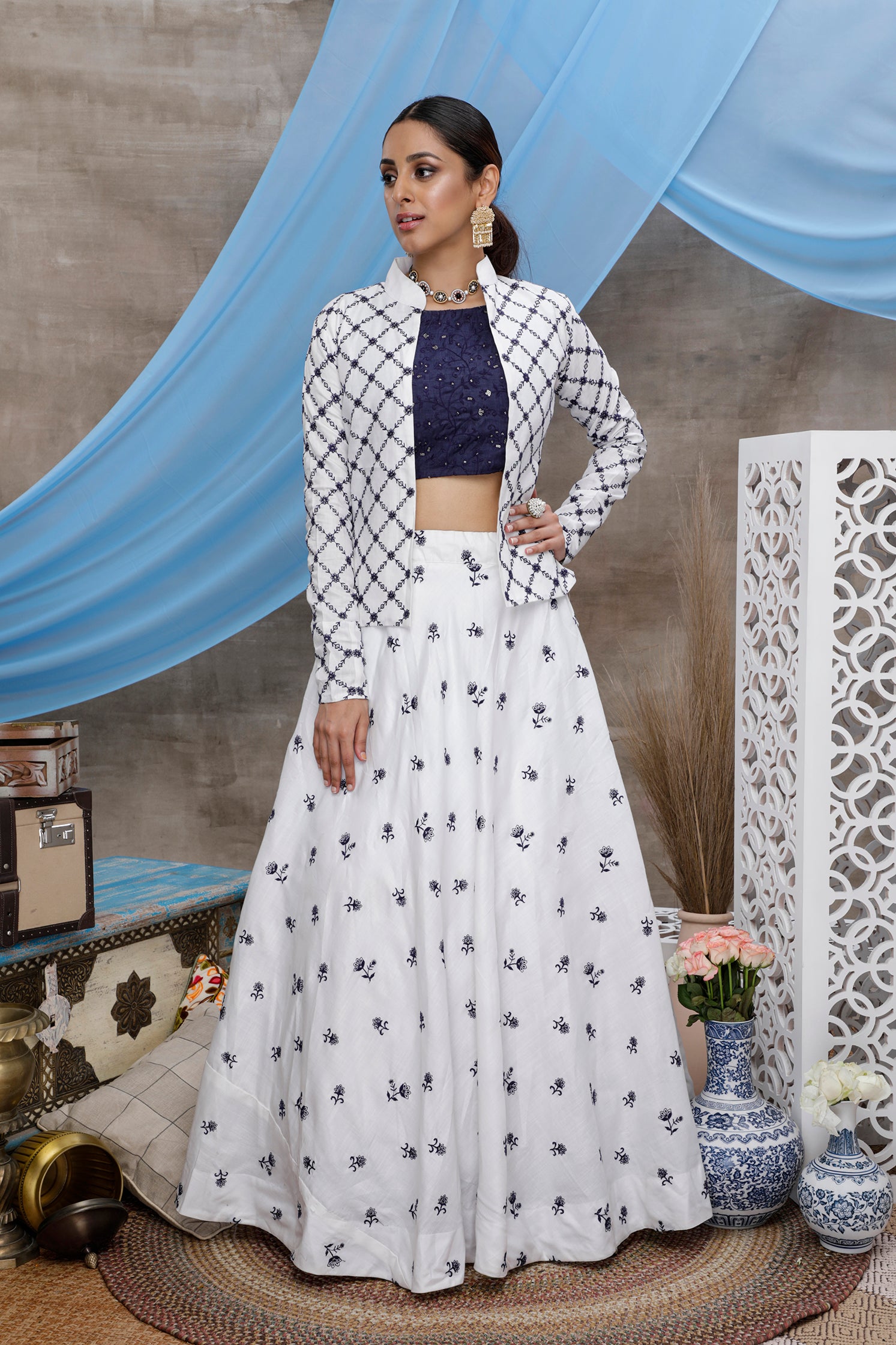 Buy White Cotton Lehenga With Art Silk Choli Online - LLCV01895 | Andaaz  Fashion