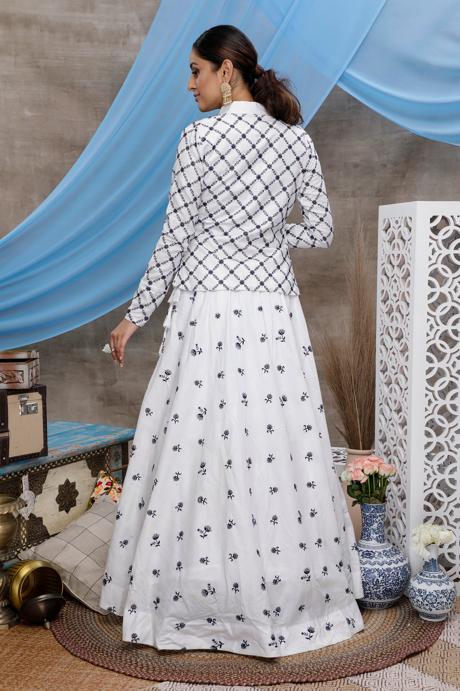 Buy Embroidered White Cotton Lehenga Choli Online