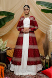 White & Maroon Chinon A Line Lehenga Choli