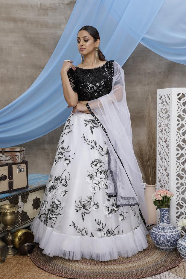 Embroidered Organza Lehenga - L041B | Fabricoz USA