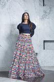 Rayon With Crepe Fabric Crop Top & Multi Color Skirt