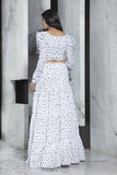 Fancy Crepe Crop Top Printed & Flared Skirt For Party Wear