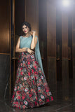 Floral Printed Crepe Lehenga Choli With Sequence Embroidery Work
