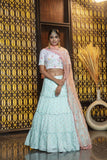 Elegant Light Blue Cotton Circular Lehenga Choli With Dupatta