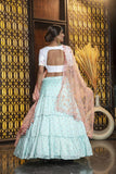 Elegant Light Blue Cotton Circular Lehenga Choli With Dupatta