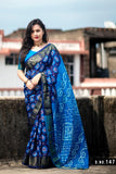 Light Blue Bandhani Silk Saree With Jacquard Border