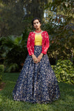 Navy Blue Jacket Style Net Lehenga Choli