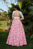 Pink Floral Printed Lehenga With Choli With Embroidery Work