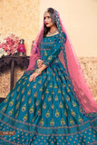 Sky Blue Colored Wedding Wear Lehenga Choli With Pink Soft Net Dupatta