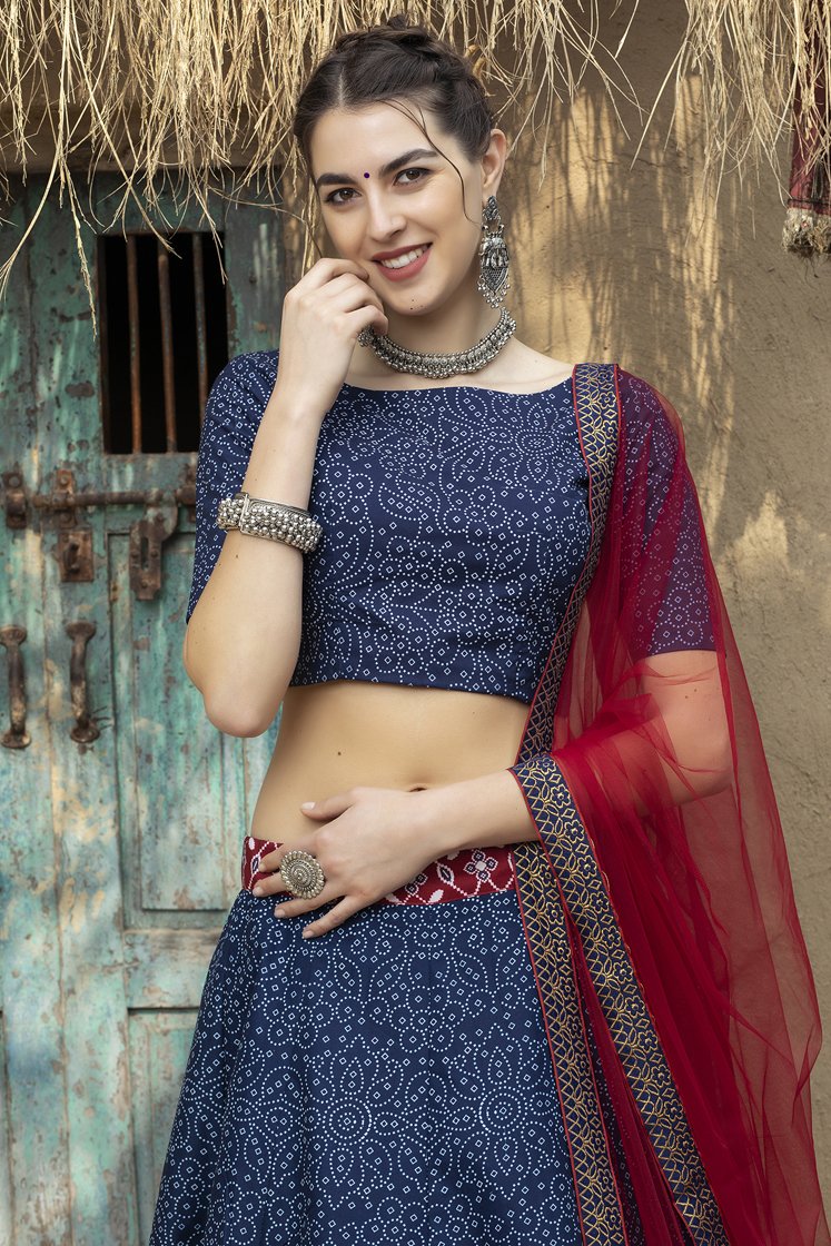 Party Wear Art Silk Lehenga choli With Printed Work Or lace On border