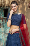 Art Silk Blue Printed Lehenga Choli