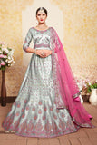 Authentic Grey Color With Pink Embroidery Work Lehenga Choli  For Party Wear