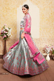 Authentic Grey Color With Pink Embroidery Work Lehenga Choli  For Party Wear