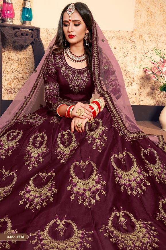 Maroon Colored With Heavy Design  Lehenga Choli With Dupatta For Wedding Wear