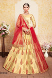 Exclusive Designs With Beautiful Colored Embroidery Worked Lehenga Choli With Dupatta