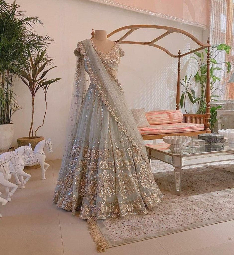 Buy Multi Color Net Embroidery U Neck Bridal Lehenga Set For Women by Seema  Gujral Online at Aza Fashions.