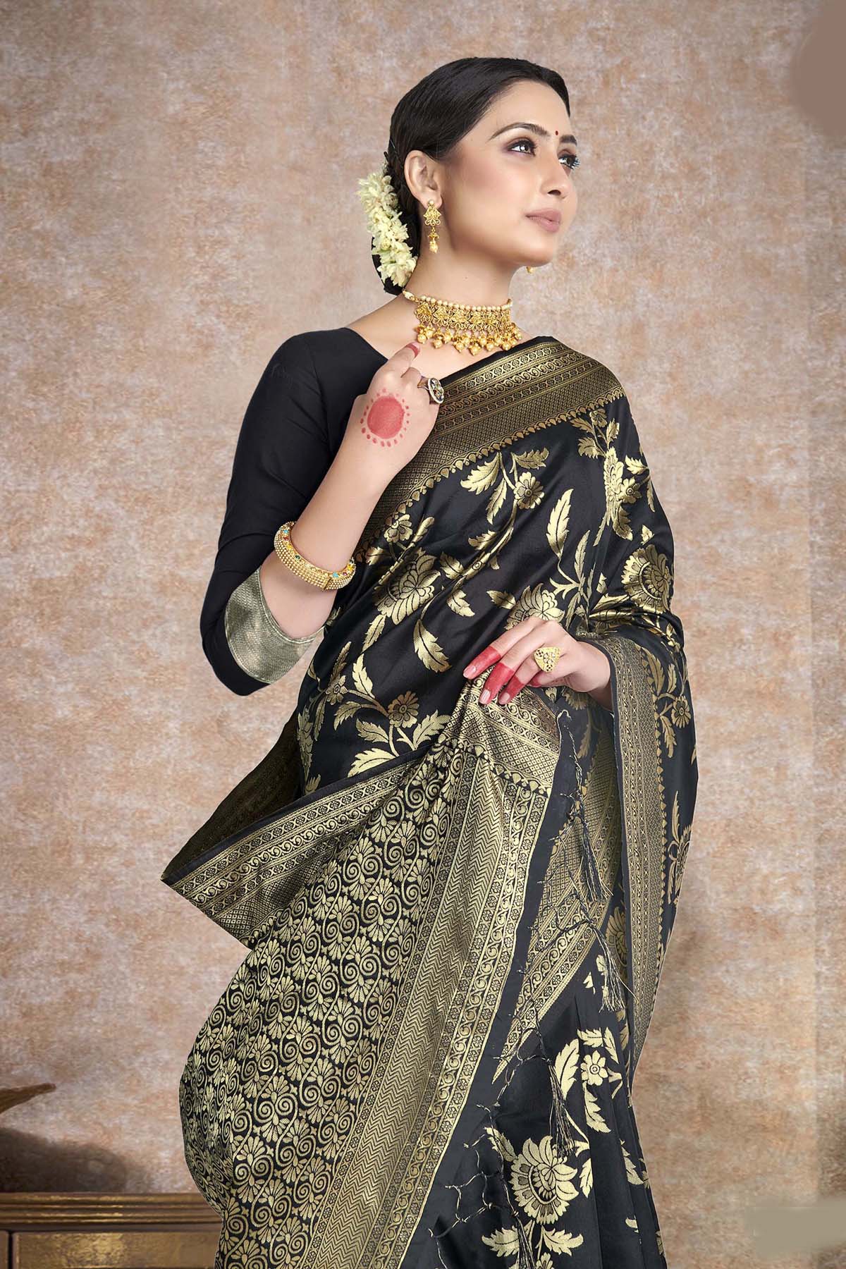Floral Zari Woven Art Silk Saree For Women